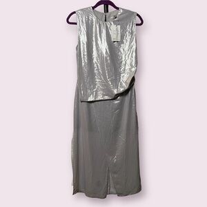 ASOS Metallic Silver Draped Midi Dress 4